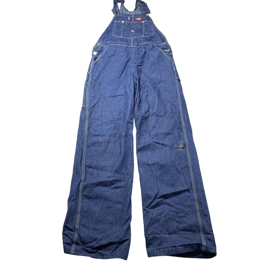 Dickies Pants Mens 32x34 Blue Denim Bib Overalls Workwear Utility Pockets Read